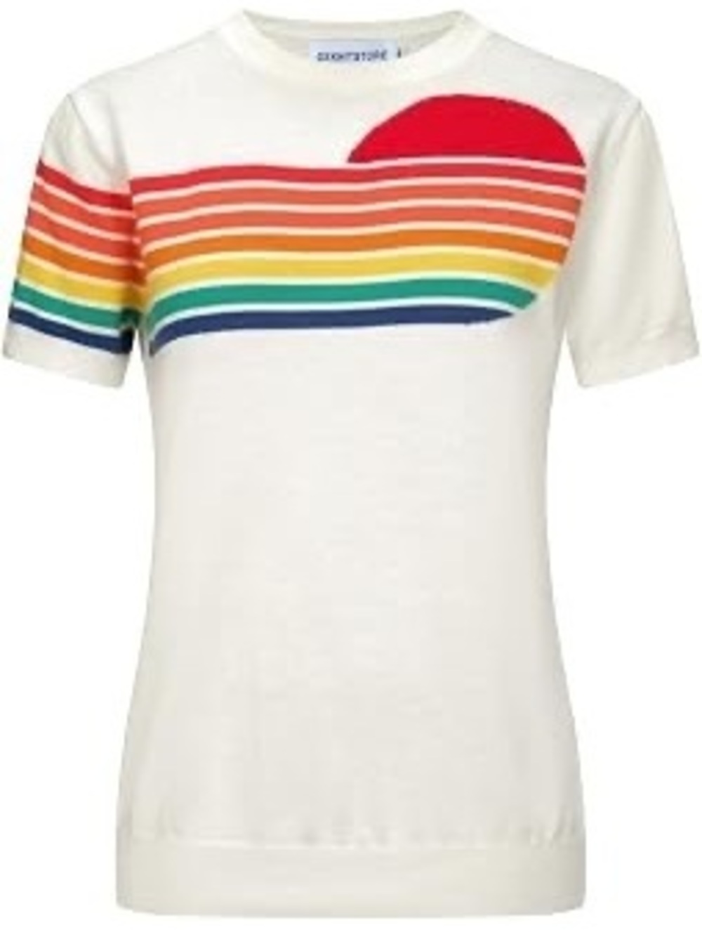 OXKNIT Retro Rainbow Sunset Short Sleeve Knit Shirt - Large Cream Sweater